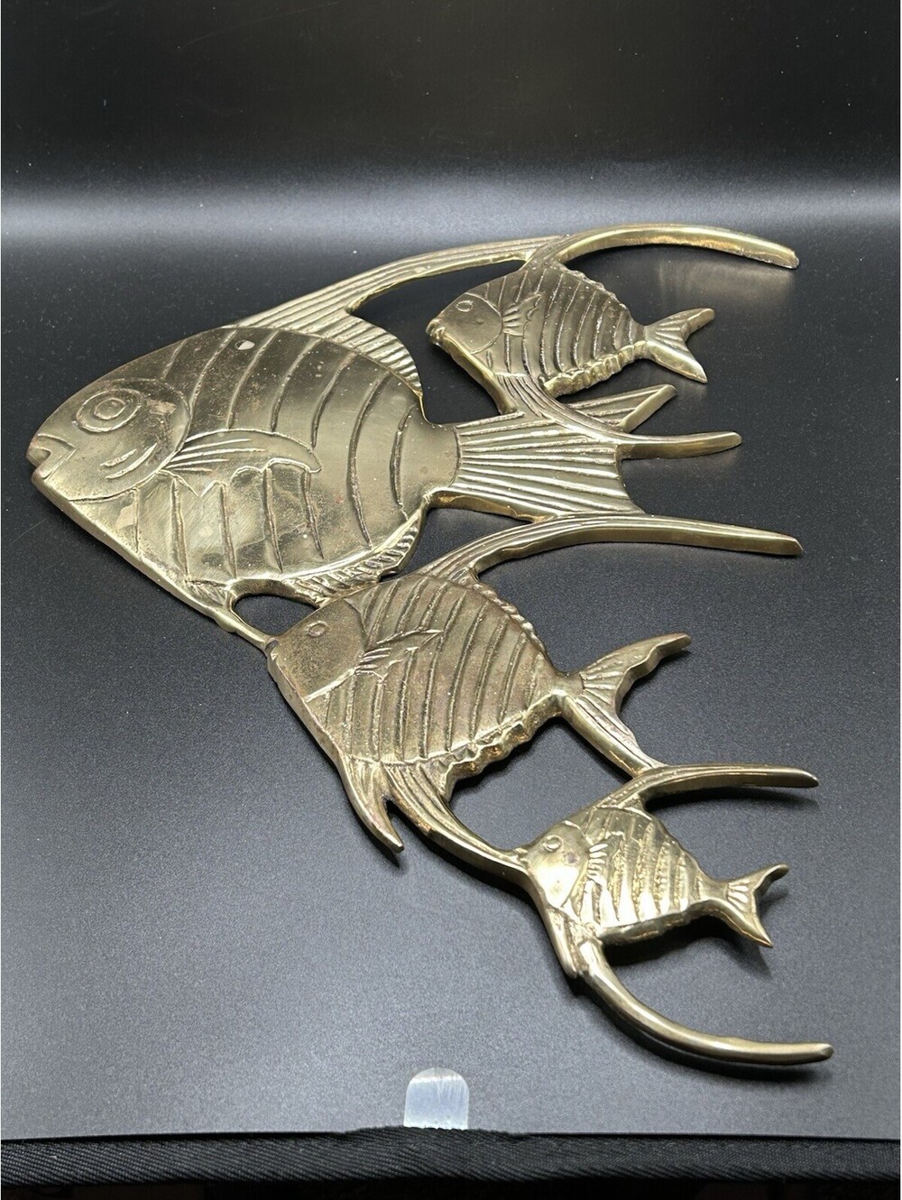 Vintage MCM Cluster Of 4 Brass Angel Fish Wall Decor 10”x 13” Natural Patina ￼
